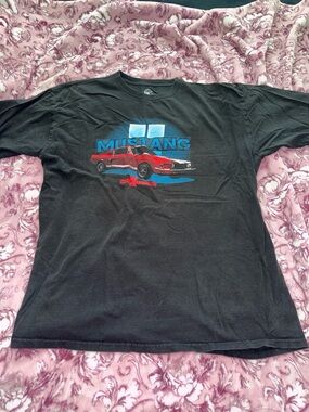 Selby Black Short-Sleeve Tee with Red Mustang and Blue TEXT Graphic
